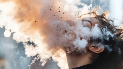 Aufkleber - Closeup portrait of a person amidst a dramatic cloud of smoke in an artistic and expressive manner : Generative AI