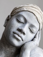 Aufkleber - Artistic stone sculpture of a serene woman with closed eyes expressing tranquility and peace in a thoughtful pose : Generative AI