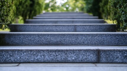 Aufkleber - Granite Steps Leading Towards a Lush Green Outdoor Landscape in Daylight : Generative AI