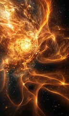 Poster - Cosmic swirl of orange and gold in a vast expanse illustrating the beauty of the universe's formation