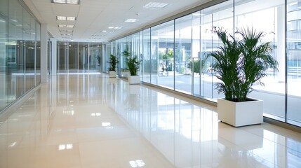 Poster - Bright and airy office interior featuring modern decor and plants : Generative AI