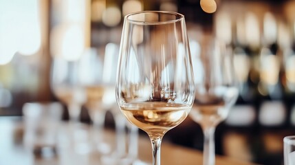 Aufkleber - Elegant wine glass filled with white wine captures the essence of fine dining in a modern bar setting : Generative AI
