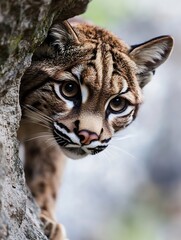 Aufkleber - Intense closeup portrait of a majestic tiger peeking from behind a rock capturing the essence of wildlife : Generative AI