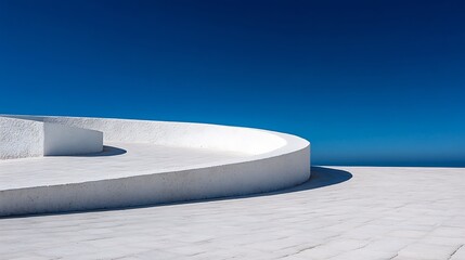 Leinwandbilder - Modern architectural design featuring smooth white curves against a bright blue sky : Generative AI