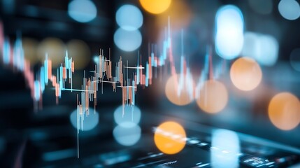 Leinwandbilder - Abstract stock market chart with digital elements and blurred background lights : Generative AI