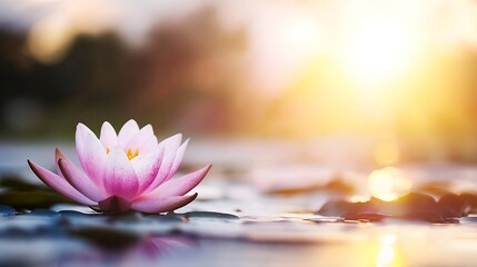 Poster - beautiful lotus flower blooming at sunset over a tranquil water surface : generative ai