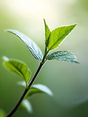 Poster - CloseUp View of Fresh Green Leaves Against a Gentle Blurred Background : Generative AI