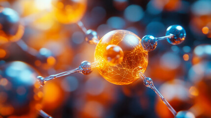 Poster - Molecular network with glowing orange and blue spheres