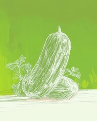 Poster - Minimalistic Line Drawing of a Cucumber Celebrating Natures Simplicity in Green