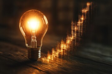 Poster - Lightbulb Symbolizes Innovation, Paired With a Rising Graph for Creativity and Growth