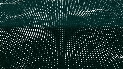 Poster - Abstract blue background wave white dot particles form. Technology futuristic digital flow seamless looping. Abstract clean wavy dots motion background