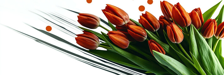 Poster - Vibrant Bouquet of Orange Tulips Blooming Against a Fresh White Background
