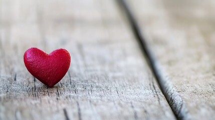 Poster - Close up of a small red heart shape on weathered wooden background for love themes : Generative AI