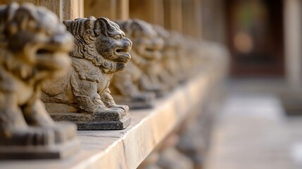 Aufkleber - Ornate stone lions guarding an ancient architecture reflecting cultural heritage : Generative AI