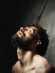 Poster - Artistic Conceptual Image of Man with Stick Piercing Through His Head : Generative AI