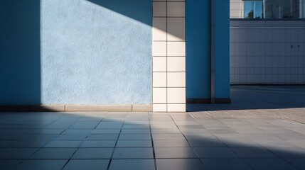 Leinwandbilder - Bright Blue Wall Casting Shadows Against Sleek Modern Architecture : Generative AI