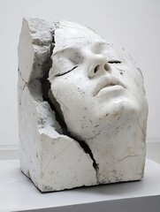 Aufkleber - Captivating sculpture of a serene face partially emerging from a cracked stone block : Generative AI