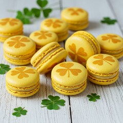 Canvas Print - St. Patrick's Day yellow macaroons on a wooden table