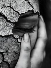 Poster - Emotive Portrait of a Woman with Cracked Skin Symbolizing Inner Struggles and Resilience : Generative AI