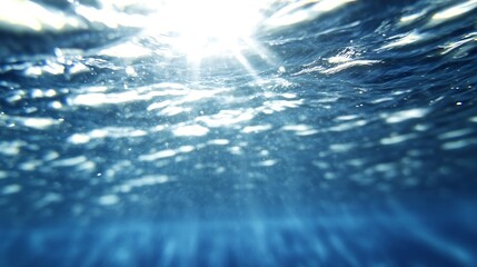 Mesmerizing underwater scene lit by sunlight creating sparkling reflections on the surface of the clear ocean : Generative AI