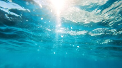 Poster - Underwater View of Sunlight Reflecting on Turquoise Ocean Waves : Generative AI