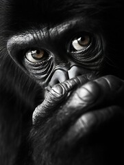 Poster - Captivating Close Up of a Primate with Deep Expressive Eyes Highlighting the Beauty of Nature : Generative AI