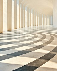 Poster - Majestic interior architecture with curved shadows and geometric patterns in a bright, minimalist space
