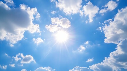 Poster - Bright sunny day showcasing a clear blue sky filled with fluffy white clouds : Generative AI