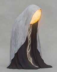 Poster - Ethereal lamp sculpture with mystical glow and flowing light effects in a contemporary art setting