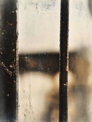 Aufkleber - Abstract image of aged metal bars with a blurred background creating a sense of confinement : Generative AI