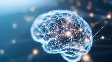 Leinwandbilder - Futuristic digital representation of human brain connected with glowing lines and lights in cyberspace : Generative AI