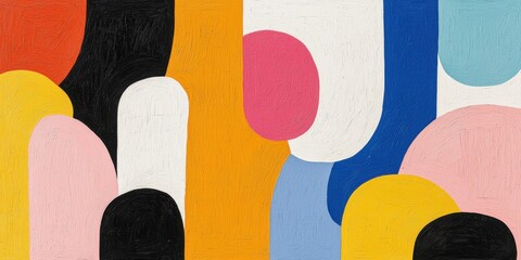 Aufkleber - Vibrant abstract shapes in bold colors with curves and lines creating a modern artistic composition