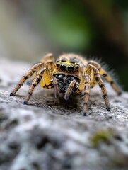 Poster - Close Up Macro Shot of a Colorful Jumping Spider on a Textured Surface in Nature : Generative AI