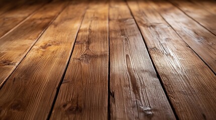 Poster - Closeup of a rustic wooden floor highlighting natural patterns and textures illuminated by soft natural light : Generative AI