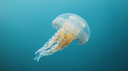 Wall Mural - Graceful Jellyfish Floating in Turquoise Water with Delicate Tentacles Close Up