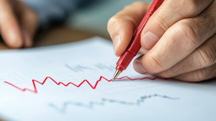 Poster - Close-Up of Hand Drawing Red Line on Graph Paper with Pen
