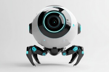 Poster - A sleek, spherical robot with glowing blue accents, conveying advanced artificial intelligence and futuristic technology on a clean, minimalist white background.