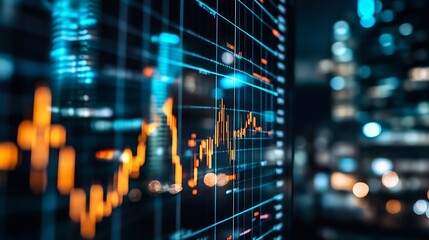 Aufkleber - Dynamic Nighttime Financial Data Visualization Displaying Bright Charts and Colorful Graph Lines : Generative AI
