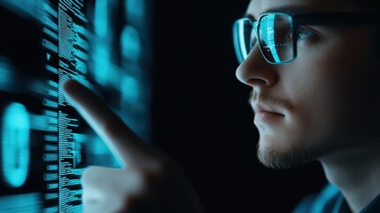 Poster - futuristic business ceo interacting with holographic display technology