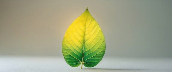 Fototapete - A Single Leaf Displays Vivid Green and Yellow Hues