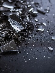 Aufkleber - Closeup view of shattered black glass pieces creating an intriguing abstract background texture : Generative AI