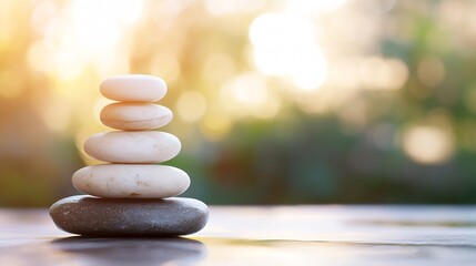 Leinwandbilder - Beautifully Arranged Pebbles Symbolizing Calmness and Balance in Natural Outdoor Setting : Generative AI