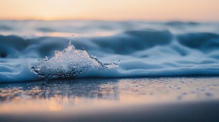 Leinwandbilder - Dynamic closeup of ocean waves crashing against the shore during sunset for dramatic coastal imagery : Generative AI