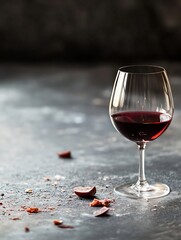 Poster - Elegant wine glass with red wine on table showcasing remnants of chocolate for a sophisticated ambiance : Generative AI