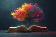 © imam - World philosophy day concept with tree of knowledge planting on opening old big book in library.