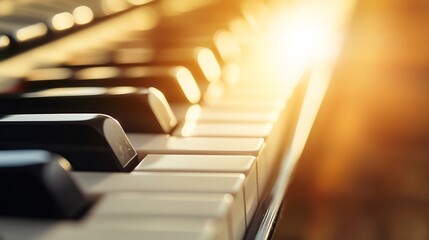 Poster - Elegant piano keys illuminated by soft sunlight creating a warm musical ambiance : Generative AI