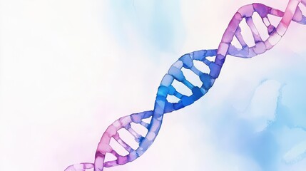 Poster - Soft Blue and Purple Watercolor DNA Strand on Light Background