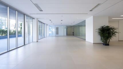 Poster - Modern interior space with large windows and minimalist design showcasing greenery : Generative AI