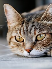 Poster - Beautiful domestic cat resting with striking eyes and soft fur texture : Generative AI