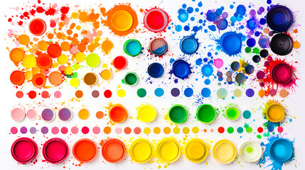 Poster - Vibrant paint splashes and color palettes creative studio graphic design artistic environment top-down view color theory exploration